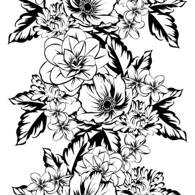 Sorunsuz vintage tarzı çiçek deseni. Kontur çiçek öğeleri
