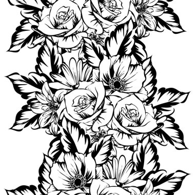 Sorunsuz vintage tarzı çiçek deseni. Kontur çiçek öğeleri