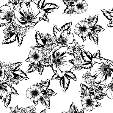Sorunsuz vintage tarzı çiçek deseni. Kontur çiçek öğeleri