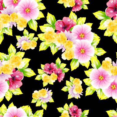 Sorunsuz vintage tarzı çiçek deseni. Renkli çiçek öğeleri