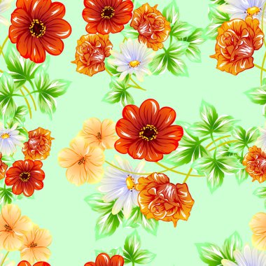 Sorunsuz vintage tarzı çiçek deseni. Renkli çiçek öğeleri