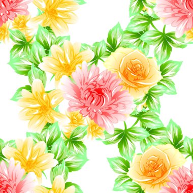 Sorunsuz vintage tarzı çiçek deseni. Renkli çiçek öğeleri