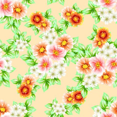 Sorunsuz vintage tarzı çiçek deseni. Renkli çiçek öğeleri