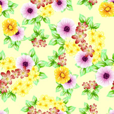 Sorunsuz vintage tarzı çiçek deseni. Renkli çiçek öğeleri