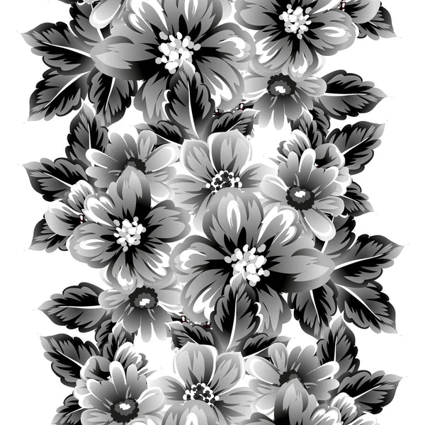 Patrón Flores Estilo Vintage Sin Costuras Elementos Florales Contorno — Vector de stock