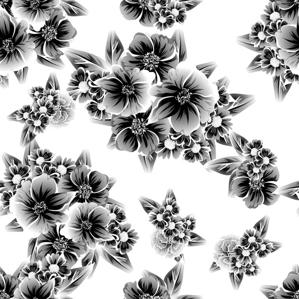 シームレスなビンテージ スタイルの花柄 花柄要素の輪郭 — ストックベクタ