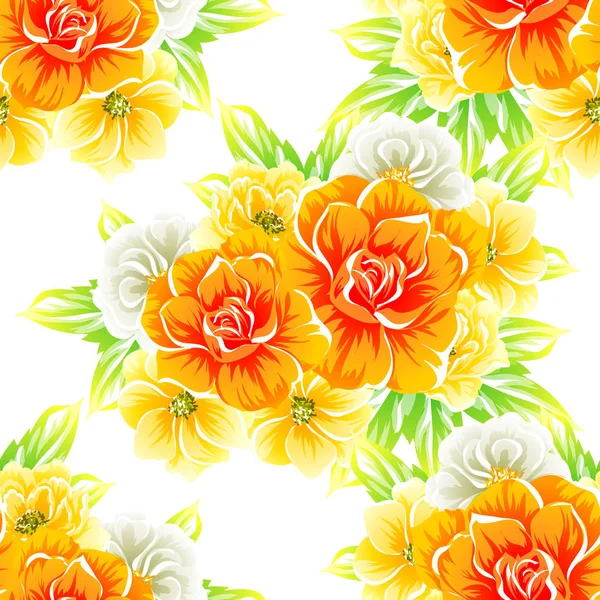 Modèle Fleur Style Vintage Sans Couture Éléments Floraux Couleur — Image vectorielle