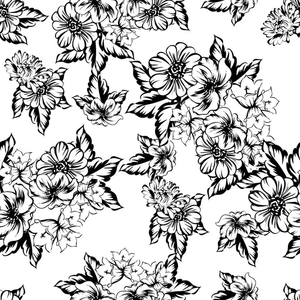 Sorunsuz vintage tarzı çiçek deseni. Kontur çiçek öğeleri