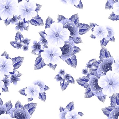 Sorunsuz vintage tarzı çiçek deseni. Kontur çiçek öğeleri