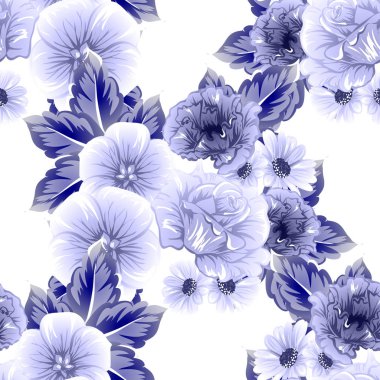 Sorunsuz vintage tarzı çiçek deseni. Kontur çiçek öğeleri