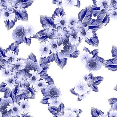 Sorunsuz vintage tarzı çiçek deseni. Kontur çiçek öğeleri