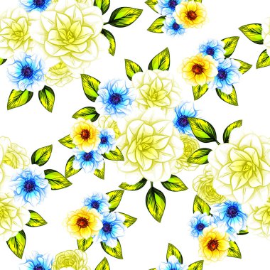 Sorunsuz vintage tarzı çiçek deseni. Renkli çiçek öğeleri