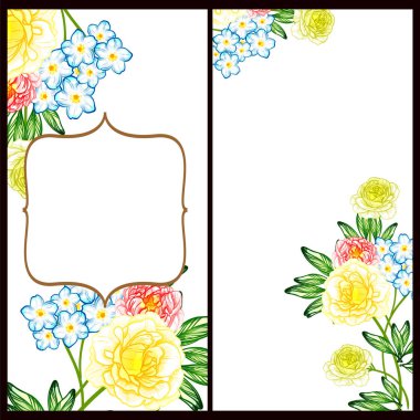 Klasik çiçek düğün kartları seti. Çiçek renginde elementler