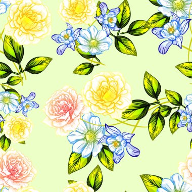 Sorunsuz vintage tarzı çiçek deseni. Renkli çiçek öğeleri