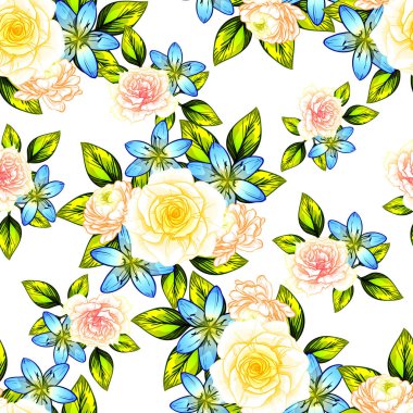 Sorunsuz vintage tarzı çiçek deseni. Renkli çiçek öğeleri