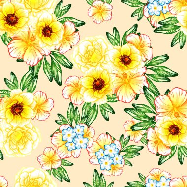 Sorunsuz vintage tarzı çiçek deseni. Renkli çiçek öğeleri