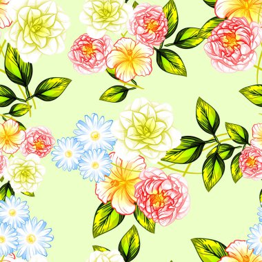 Sorunsuz vintage tarzı çiçek deseni. Renkli çiçek öğeleri