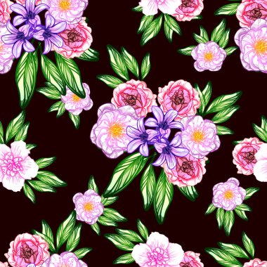 Sorunsuz vintage tarzı çiçek deseni. Renkli çiçek öğeleri