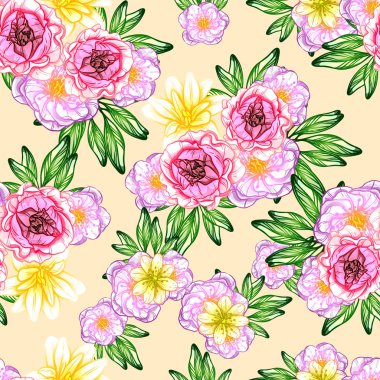 Sorunsuz vintage tarzı çiçek deseni. Renkli çiçek öğeleri