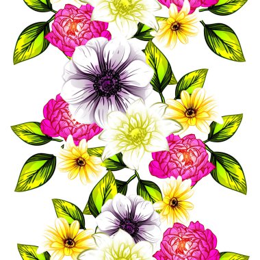 Sorunsuz vintage tarzı çiçek deseni. Renkli çiçek öğeleri