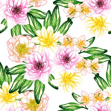 Sorunsuz vintage tarzı çiçek deseni. Renkli çiçek öğeleri