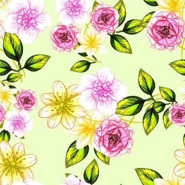 Sorunsuz vintage tarzı çiçek deseni. Renkli çiçek öğeleri