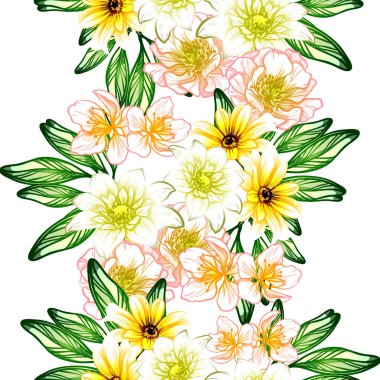 Sorunsuz vintage tarzı çiçek deseni. Renkli çiçek öğeleri