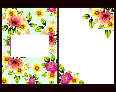 Klasik çiçek düğün kartları seti. Çiçek renginde elementler