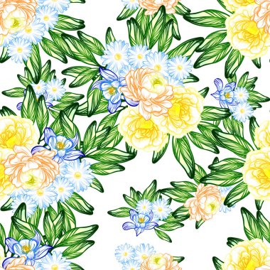 Sorunsuz vintage tarzı çiçek deseni. Renkli çiçek öğeleri