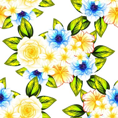 Sorunsuz vintage tarzı çiçek deseni. Renkli çiçek öğeleri