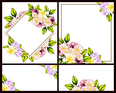 Klasik çiçek düğün kartları seti. Çiçek renginde elementler