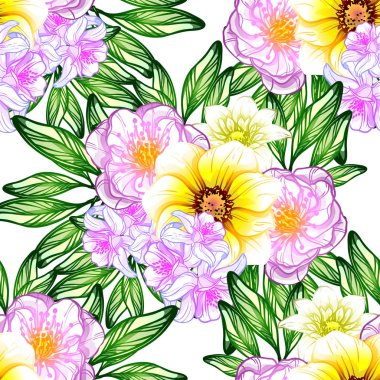 Sorunsuz vintage tarzı çiçek deseni. Renkli çiçek öğeleri