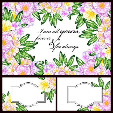 Klasik çiçek düğün kartları seti. Çiçek renginde elementler