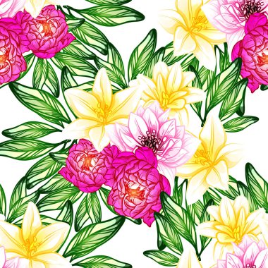 Sorunsuz vintage tarzı çiçek deseni. Renkli çiçek öğeleri