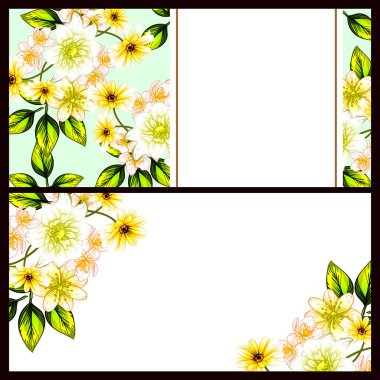 Klasik çiçek düğün kartları seti. Çiçek renginde elementler