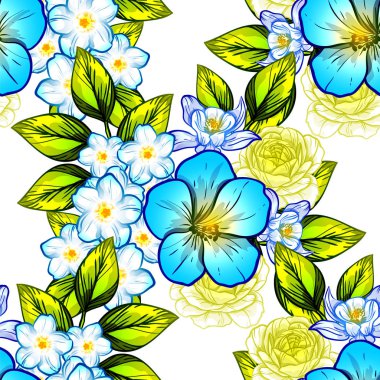 Sorunsuz vintage tarzı çiçek deseni. Renkli çiçek öğeleri