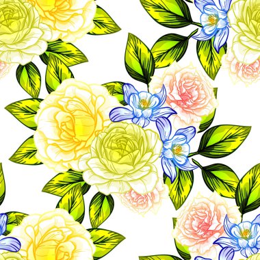 Sorunsuz vintage tarzı çiçek deseni. Renkli çiçek öğeleri