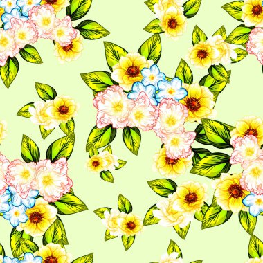 Sorunsuz vintage tarzı çiçek deseni. Renkli çiçek öğeleri