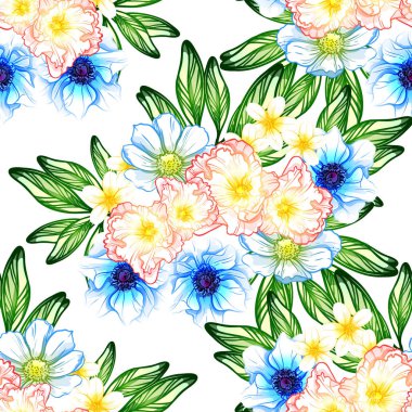 Sorunsuz vintage tarzı çiçek deseni. Renkli çiçek öğeleri