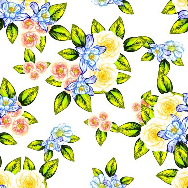 Sorunsuz vintage tarzı çiçek deseni. Renkli çiçek öğeleri