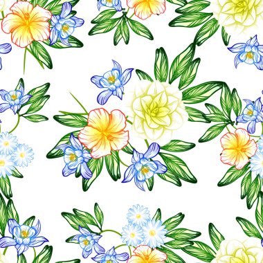 Sorunsuz vintage tarzı çiçek deseni. Renkli çiçek öğeleri