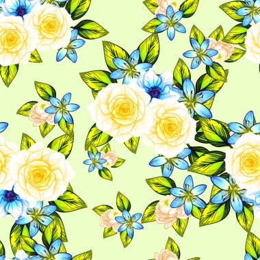 Sorunsuz vintage tarzı çiçek deseni. Renkli çiçek öğeleri