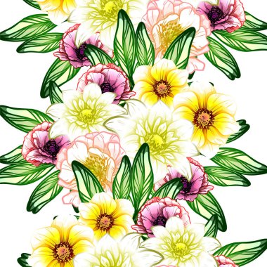 Sorunsuz vintage tarzı çiçek deseni. Renkli çiçek öğeleri