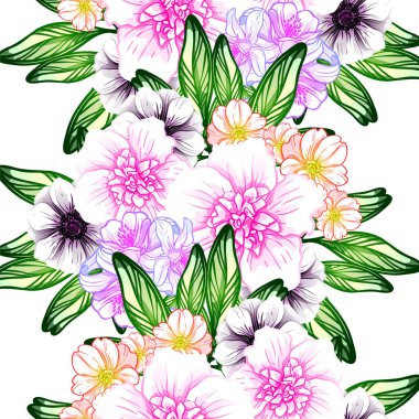 Sorunsuz vintage tarzı çiçek deseni. Renkli çiçek öğeleri