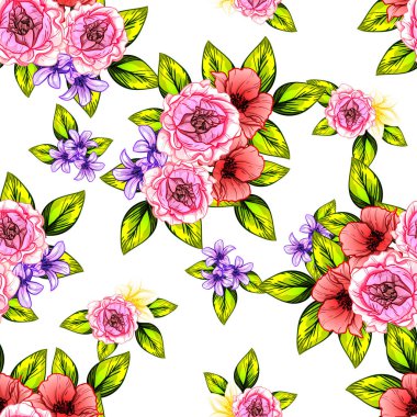Sorunsuz vintage tarzı çiçek deseni. Renkli çiçek öğeleri