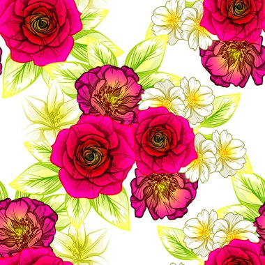 Sorunsuz vintage tarzı çiçek deseni. Renkli çiçek öğeleri
