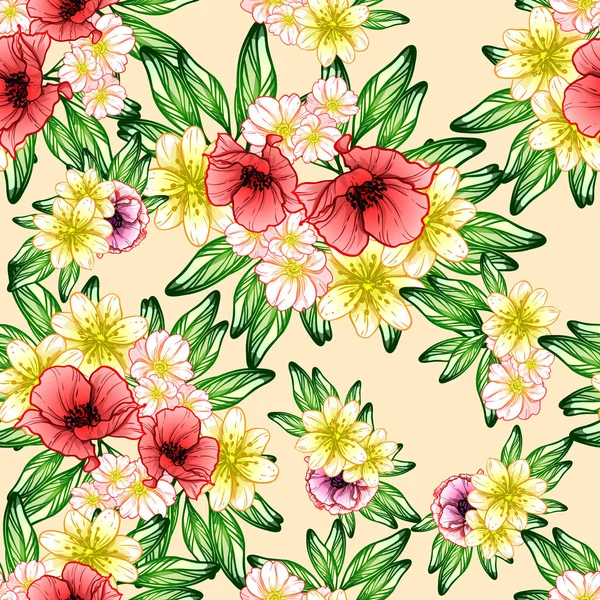 Nahtlose Blumenmuster Vintage Stil Florale Elemente Farbe — Stockvektor