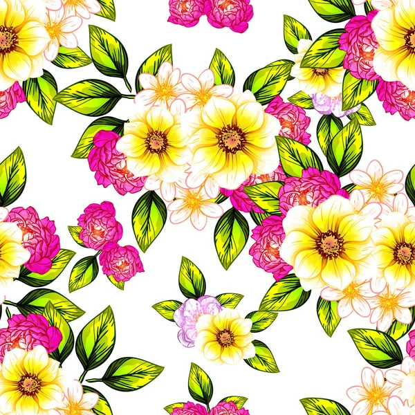 Безшовний Вінтажний Квітковий Візерунок Квіткові Елементи Кольорі — стоковий вектор