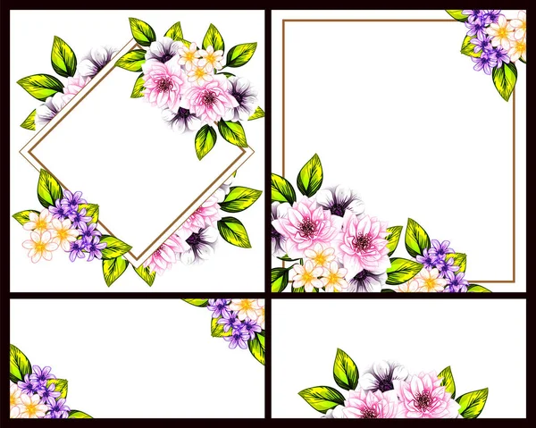 Conjunto Tarjetas Boda Flores Estilo Vintage Elementos Florales Color — Archivo Imágenes Vectoriales