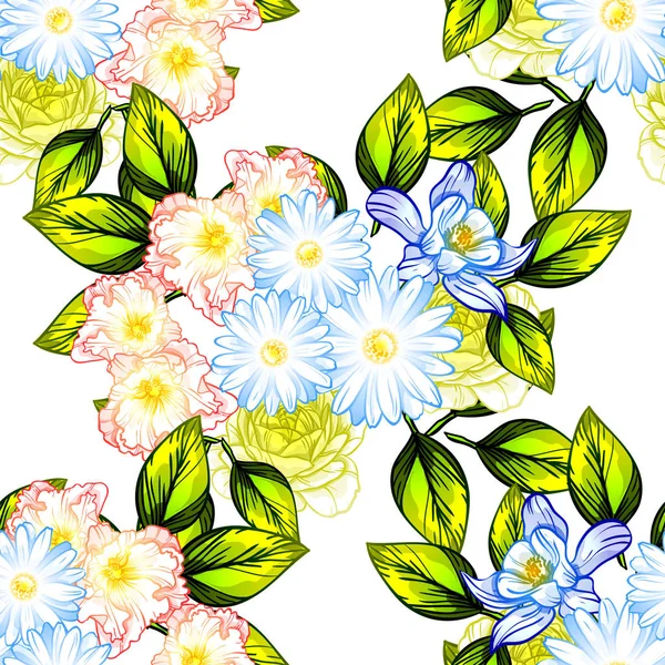 Seamless Vintage Style Flower Pattern Floral Elements Color — Stock Vector